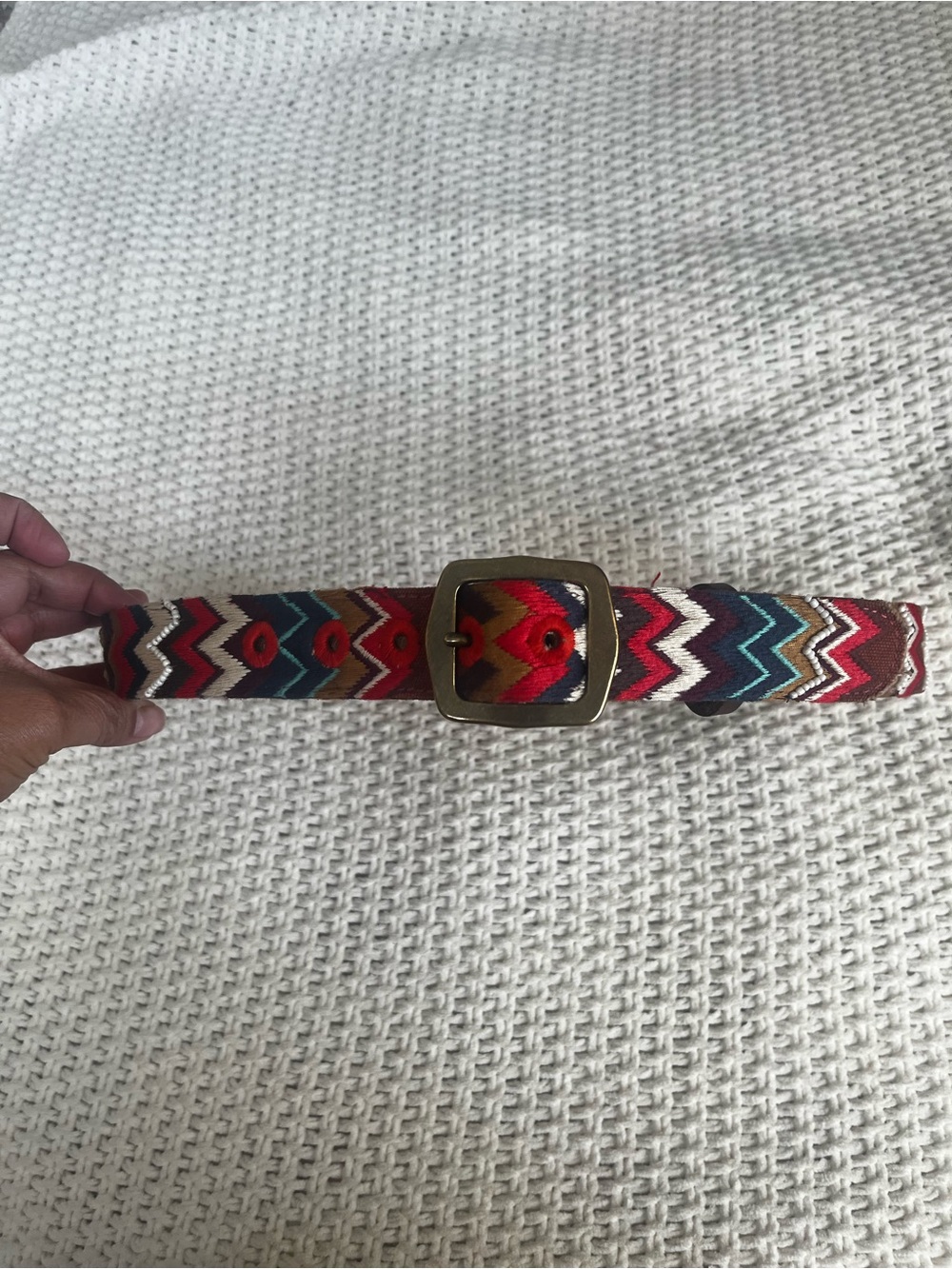 LUCKY BRAND Size Small Leather  Tribal Boho Women Belt Woven Geometric Pattern